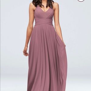 Spaghetti Strap Mesh Cross Waist Bridesmaid Dress in Quartz - David’s Bridal